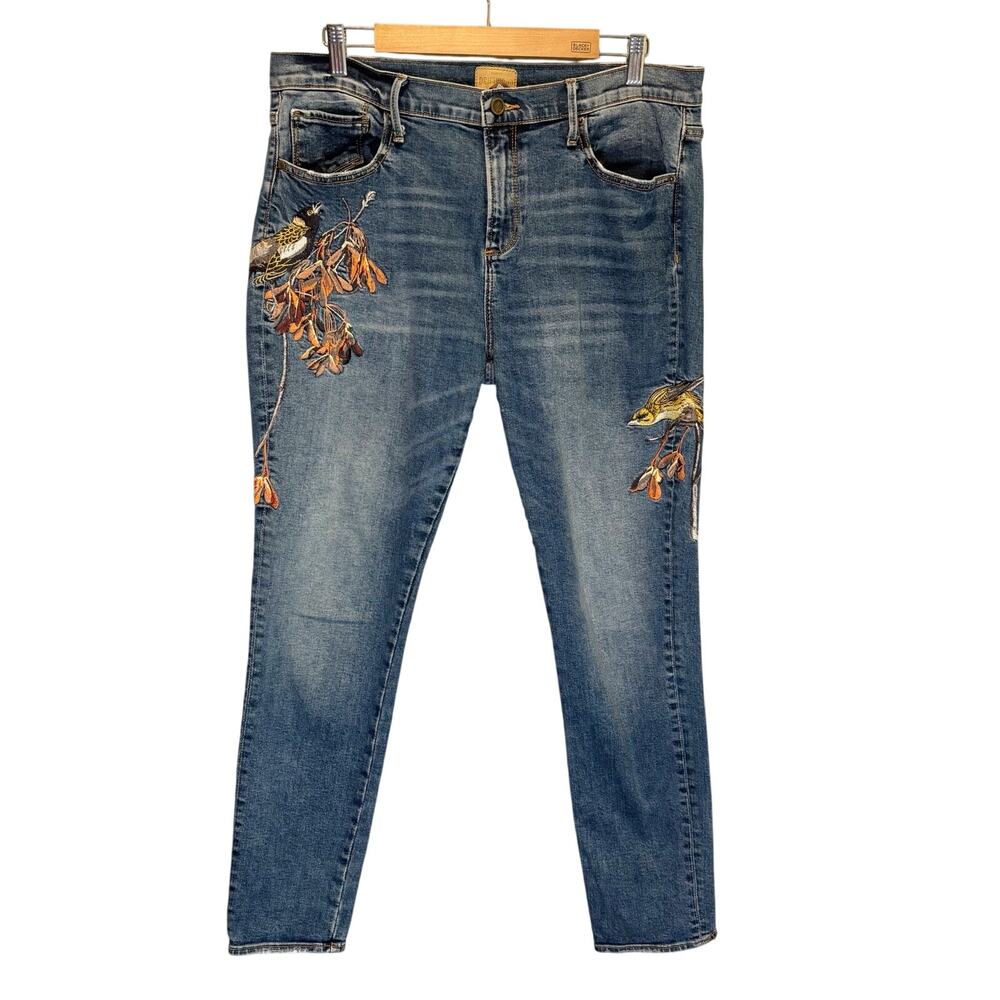 Driftwood Jackie Embroidered Bird Print Jeans - size 32